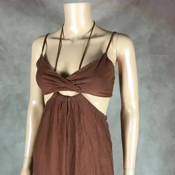 Lush Cut Out Jumpsuit Espresso Brown Boho Size M Medium - Picture 8 of 11